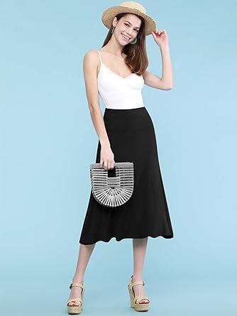 Lock and Love Women's Solid Ombre Lightweight Flare Midi Pull On Closure Skirt S-XXXL Plus Size