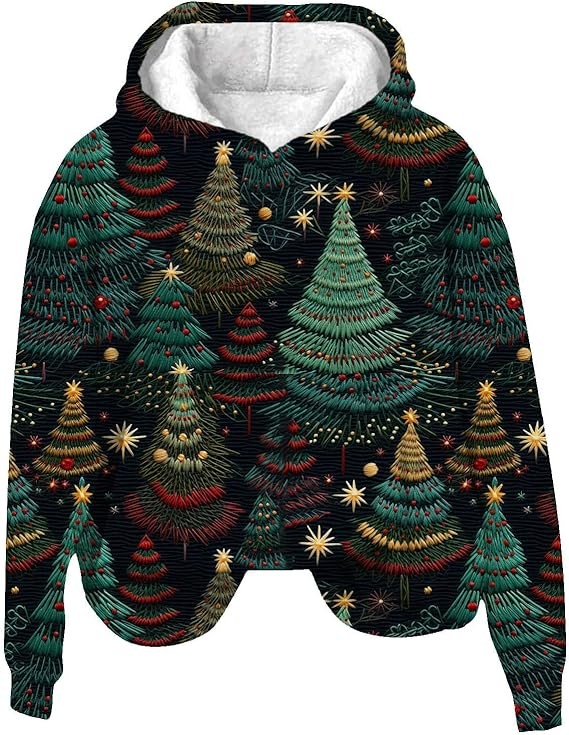Women's Christmas Hooded Sweatshirt Cute Xmas Graphic Printed Hoodie Oversized Long Sleeve V Neck Pullover Tops