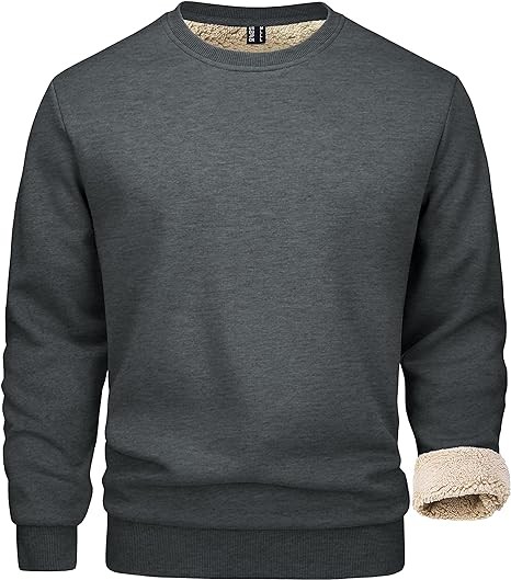 MAGCOMSEN Men's Sherpa Lined Sweatshirts Fleece Pullover Basic Tops Warm Crewneck Winter Sweatshirt
