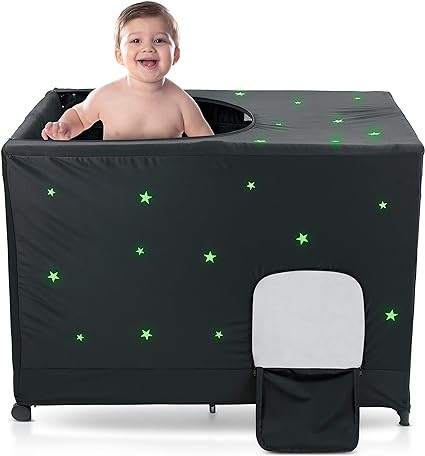 Pack N Play Blackout Cover with Glowing Stars Indoor & Outdoor, Breathable Pack and Play Blackout Cover, Travel Crib Cover, Pack and Play Cover, Blackout Crib Tent, Light Blocking, Crib Canopy Cover