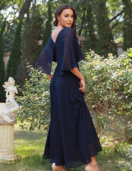 DRESSTELLS Formal Fall Dress for Women Mother of The Bride Wedding Guest Cape Sleeve Bridesmaid Dresses Evening Gowns