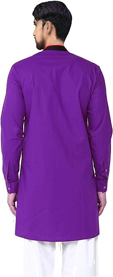Lakkar Haveli Indian Men's Cotton Shirt Ethnic Pathani Kurta Wedding Wear Loose Fit Tunic Purple Color Plus Size