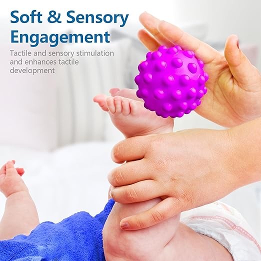 ROHSCE Baby Textured Multi Sensory Toys Massage Ball Gift Set BPA Free for Toddlers 1-3 Soft Balls Montessori Infant Baby Toys 6 to 12 Months 6 Pack