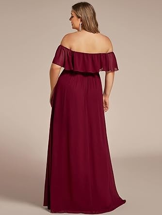 Ever-Pretty Women's Plus Size Off Shoulder Ruffle Sleeves Side Split Chiffon Floor Length Formal Dress 0968-PZUSA