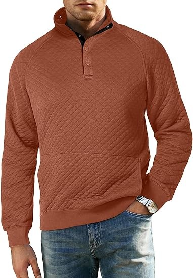JMIERR Mens Fall Fashion Quarter Button Pullover Quilted Sweatshirts 2023 Sweaters Jackets with Kangaroo Pockets