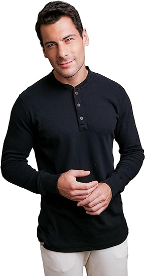 Cottonique Hypoallergenic Henley Long Sleeve Shirt for Men with Skin Allergies and Sensitive Skin