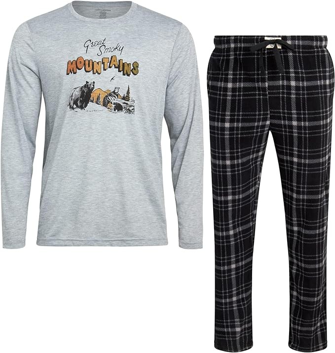 Lucky Brand Men's Pajama Set - 2 Piece Long Sleeve Crew Neck and Flannel Lounge Pants