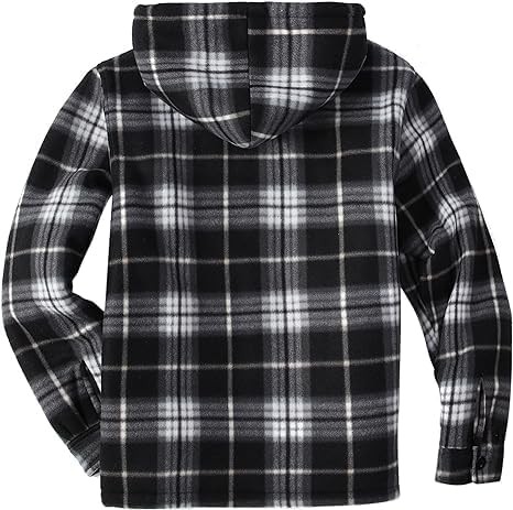 ZITY Mens Plaid Shirts Jacket Fleece Lined Flannel Shirts Sherpa Zip Up Jackets with Hood for Men