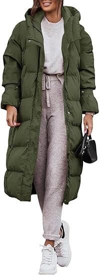 Yousify Puffy Jacket Womens Long Winter Coats 2023 Zip Up Padded Coat Maxi Length Outerwear S-2XL