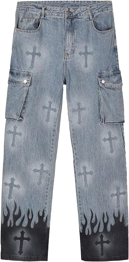 Aelfric Eden Mens Patchwork Jeans Women High Waisted Vintage Straight Trousers Streetwear Jeans
