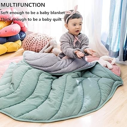UNIWO Baby Play Mat, 56"X 42"Inch Large & Thick Reversible Folding Floor Cotton Mat, Leaf Shapes Floor Playpen Mat for Girls and Boys, Baby Soft Crawling Playmat. BPA-Free, Non-Toxic.
