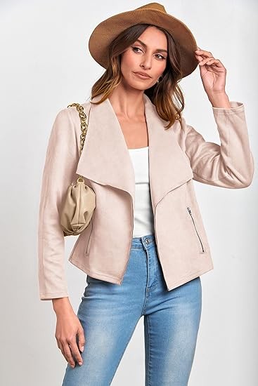 PRETTYGARDEN Women's Faux Suede Jackets 2023 Fall Clothes Long Sleeve Open Front Cropped Coat Outwear