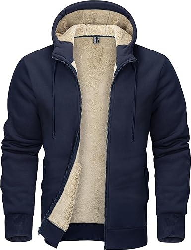 CRYSULLY Men's Sherpa Lined Jacket Fleece Full Zip Winter Hooded Sweatshirt Coats