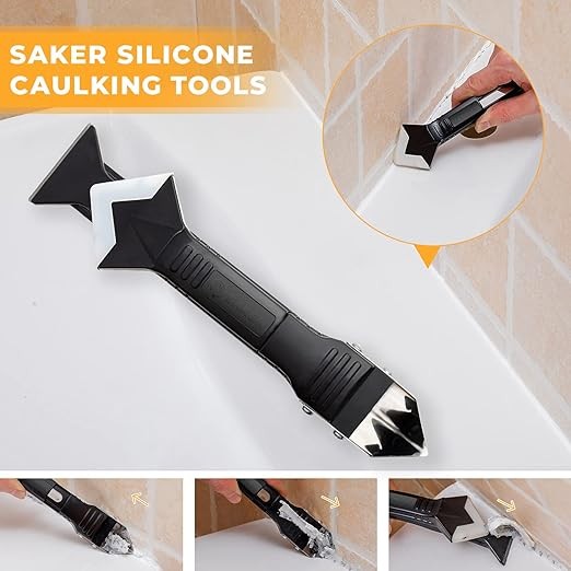Saker Silicone Caulking Tools-3 in 1 Sealant Finishing Tool Grout Remove Scraper (Stainless Steelhead) for Bathroom,Kitchen,Floor,Window,Sink Joint,Frames Seal Visit the Saker Store