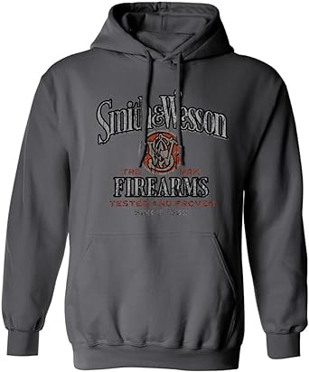 Smith & Wesson Officially Licensed Men's Long Sleeve Graphic Hoodie, Tested and Proven Vintage Logo Pull Over Sweatshirt