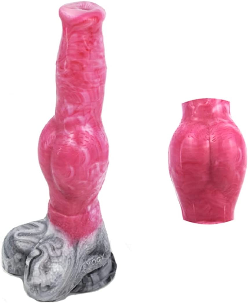 Big Size Long Knotty Silicone Artificial Dog Dildo Wolf Silicone Made Big Knot Multi Colored (Pink+Grey)