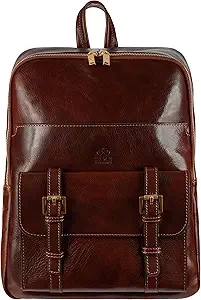 Time Resistance Leather Backpack for Men and Women - Laptop Bag up to 15” - Brown Business Rucksack