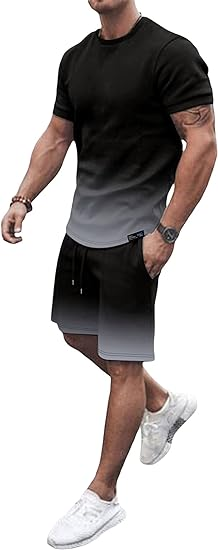OYOANGLE Men's 2 Piece Big and Tall Casual Short Sleeve Tee Top and Drawstring Waist Shorts with Pocket Tracksuit Sets