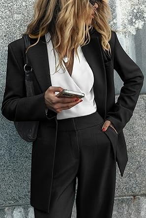 PRETTYGARDEN Women's 2023 Fall Two Piece Outfits Blazer Jacket and Wide Leg Pants Pockets Business Casual Suit Sets