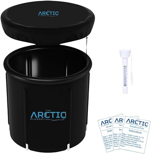 The Arctic Plunge Portable Ice Bath Tub with 150 Reusable Ice Packs & Floating Thermometer Inflatable Cold Plunge Polar Pod for Athletes/Adults Muscle Recovery Workout Fitness Equipment for Home Gym