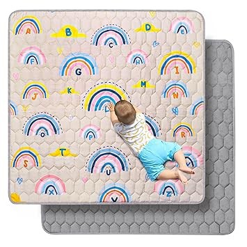 Premium Foam Baby Play Mat 50" X 50", Thick One-Piece Crawling Mat, Odorless Baby Mat Floor Mat, Non-Slip Cushioned Baby Playmat for Infants,Babies,Toddlers. Machine Washable for Easy Care (Rainbow)