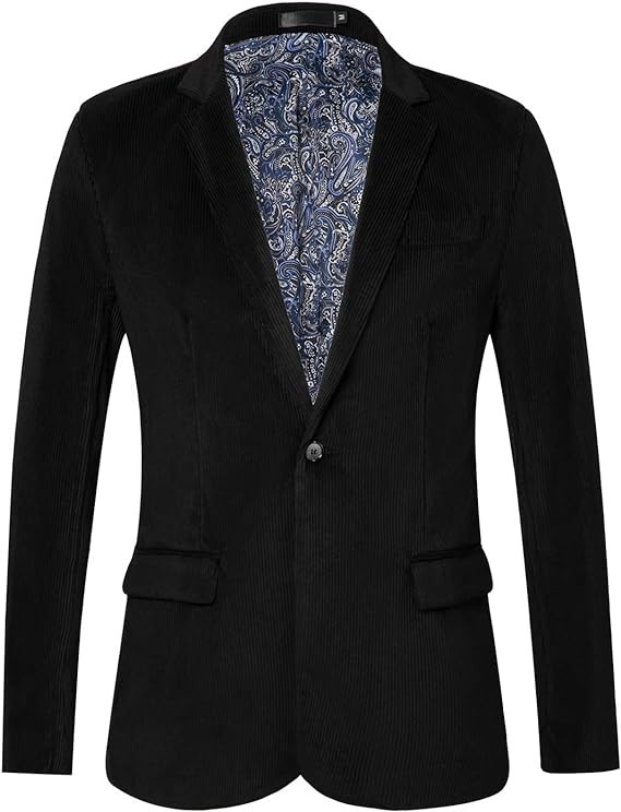 WZIKAI Men's Casual Corduroy Blazer Jacket Slim Fit One Button Work Wear Sport Coat