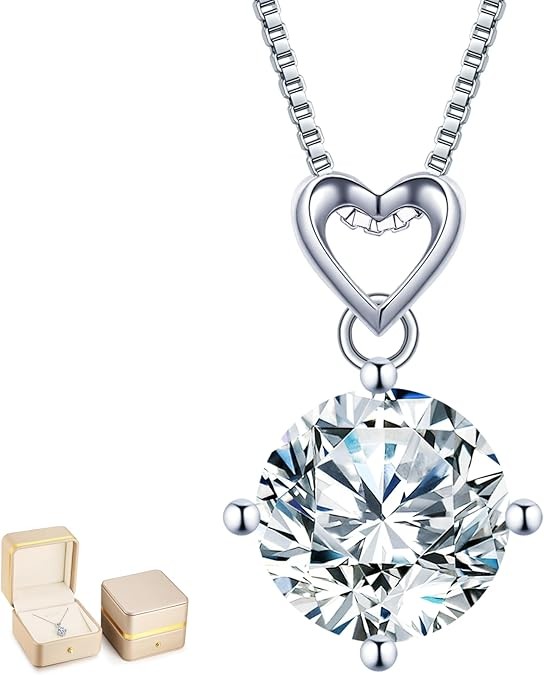 Heart Pendant Necklace Gifts for Wife, 1-6 Carat Moissanite Women's Pendant Necklace, Wedding Anniversary Eternity Jewelry Present for Wife, Birthday Christmas Valentine's Day Gifts for Her