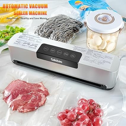 Galobao Automatic Vacuum Sealer, Heat Seal Food Vacuum Sealer Machine, Super Suction with Three Modes that Preserves Dry/Moist/Liquid Food, LED Touch Screen, 15 Pcs Vacuum Seal Bags Starter Kit.
