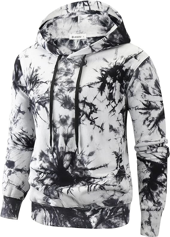 KLIEGOU Mens Tie-Dye Pullover Hooded Sweatshirt
