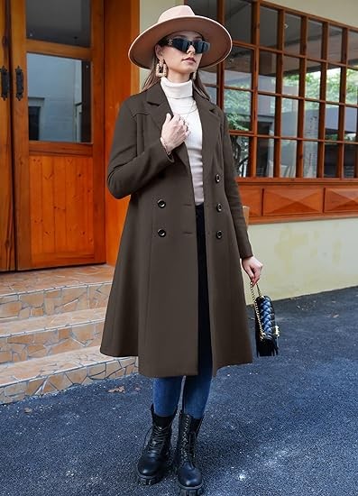 APTRO Women's Winter Wool Dress Coat Notch Lapel Double Breasted A Line Pea Coat Long Trench Coat