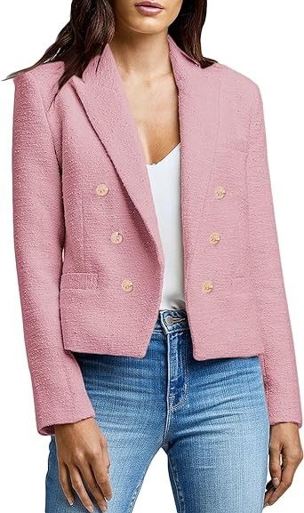 Cropped Tweed Blazers for Women New Fall Winter Long Sleeve Open Front Fashion Casual Work Office Blazer Jackets