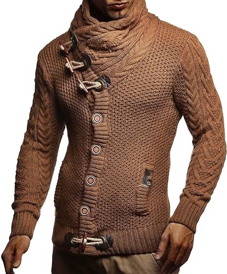 Leif Nelson Men's Knitted Turtleneck Jacket - Winter Cardigan Sweaters for Men
