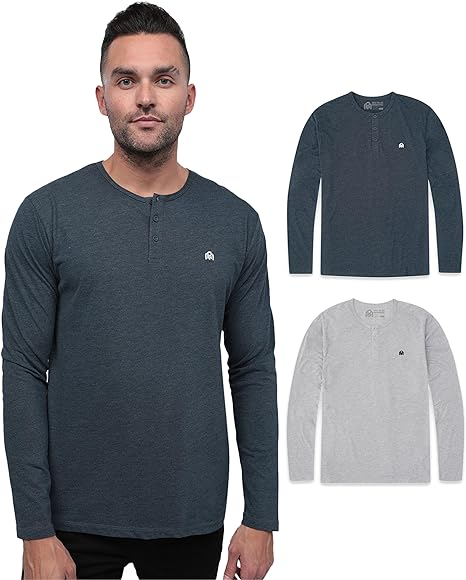 INTO THE AM Long Sleeve Henley Shirts for Men S - 4XL Casual Lightweight Fitted Longsleeve