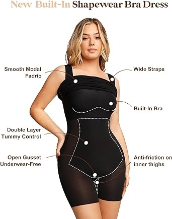 Popilush Shaper Dress Mini Slit Built in Shapewear Bra 8 in 1 Sleeveless Square Neck Bodycon Summer Dress for Women