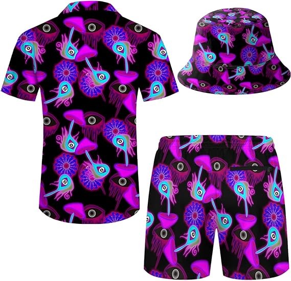 Wdpsuxin Mens 2 Piece Tracksuit Hawaiian Button Down Shirt and Compression Liner Shorts Sets with Bucket Hats