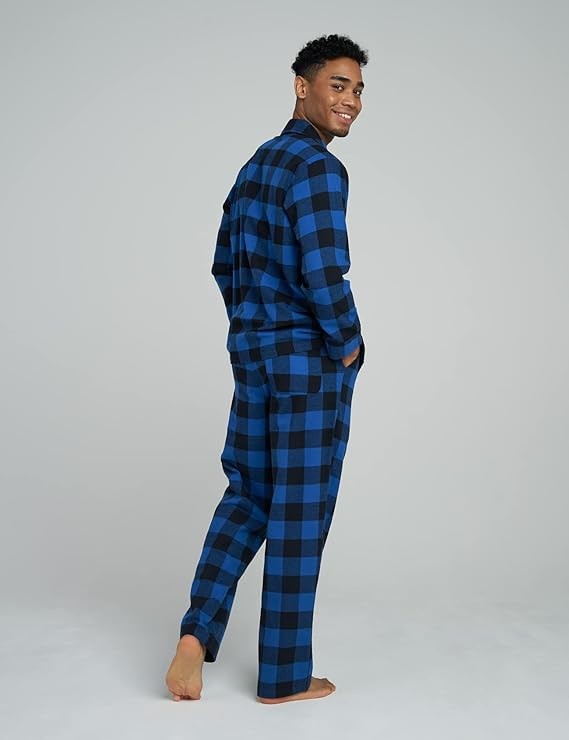 LAPASA Men's Pajama Set 100% Cotton Flannel Top Long Sleeve & Bottom Pants Plaid Sleepwear PJ Sleepwear Lounge Comfy M79/M95