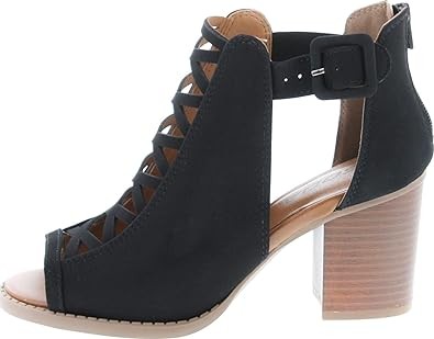 Soda ARAN ~ Women Open Toe Crisscross Straps Back Zipper High Heel Fashion Sandal with Adjustable Ankle Strap
