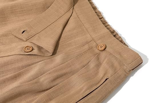CHARTOU Women's Summer Linen Elastic Back Buttoned Swing Midi A Line Skirt