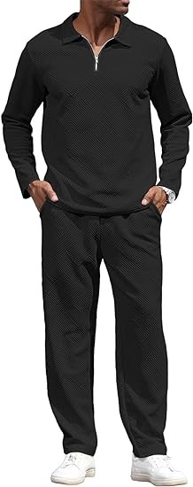 Lexiart Mens Fashion 2 Piece Outfits-Polo Shirts and Pants Casual Tracksuit Sweatsuit Set