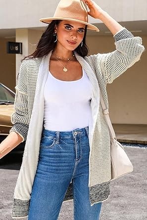 Sidefeel Womens Fleece Lined Open Front Cardigan Long Sleeve Oversized Plaid Chunky Knit Sweaters Coat