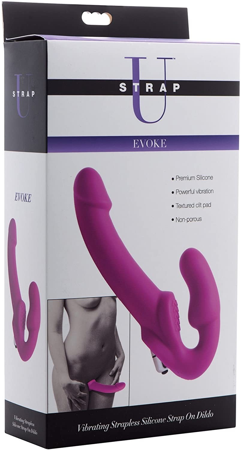 Strap U Evoke Vibrating Strapless Silicone Strap-on Dildo | Harness Free Design, Velvety Smooth with Medium Firmness, Includes Removable Bullet Vibrator | Phthalate Free, Body Safe Fun for Couples
