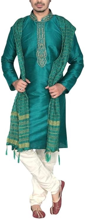 Sonisha MKP9008 Green and Ivory Men's Kurta Pyjama Indian Suit Bollywood Sherwani