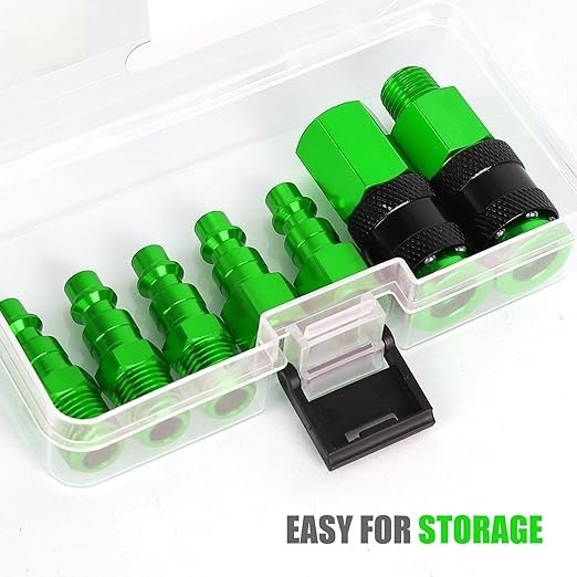 FYPower Air Hose Fittings, 7 Pieces 1/4" NPT Aluminum AMT Universal Air Couplers and I/M Industrial Type Air Plugs Kit, Green