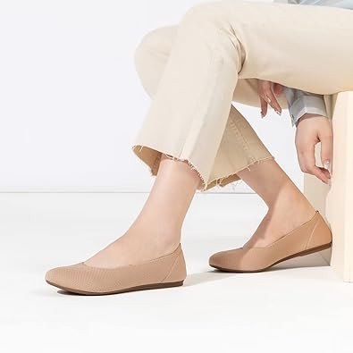 Frank Mully Women’s Ballet Flat Shoes Knit Dress Shoes Round Toe Slip On Ballerina Walking Flats Shoes for Woman Low Wedge Comfort Soft