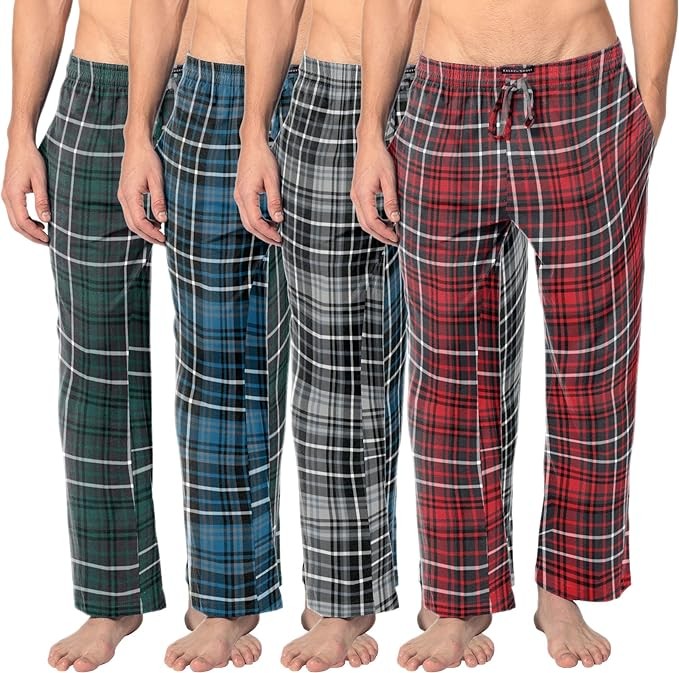 Andrew Scott Men's 4 Pack 100% Cotton Flannel Pajama Sleep Pant - Lounge Pants