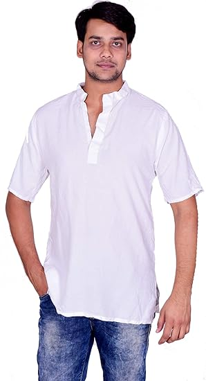 Lakkar Haveli Indian 2 Pcs Men's Cotton Kurta Wedding Wear Casual Shirt Loose Fit Tunic White Kurta Half Sleeve