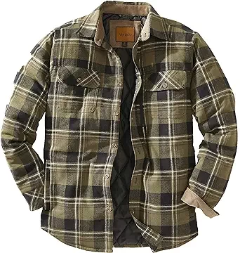 Venado Men's Plaid Shirt Jacket -Long Sleeved Quilt Lined Brushed Flannel Rugged Shirt