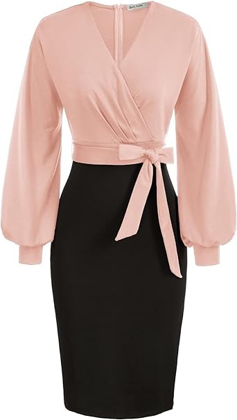 GRACE KARIN Women's Work Pencil Dress Wedding Guest Office Dresses Cocktail Party Long Sleeve