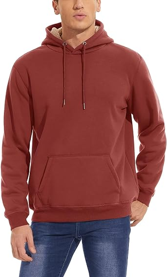 MAGCOMSEN Men's Heavy Hoodie Sherpa Fleece Lined Pullover Thick Winter Hooded Sweatshirt