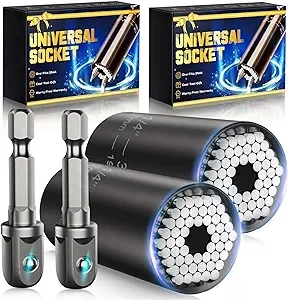 Aposhion Universal Socket Set - 2 Pack, Chrome Vanadium Steel, 1/4" to 3/4" Range, Great for Home Improvement, Carpentry, Mechanics - Gift Idea